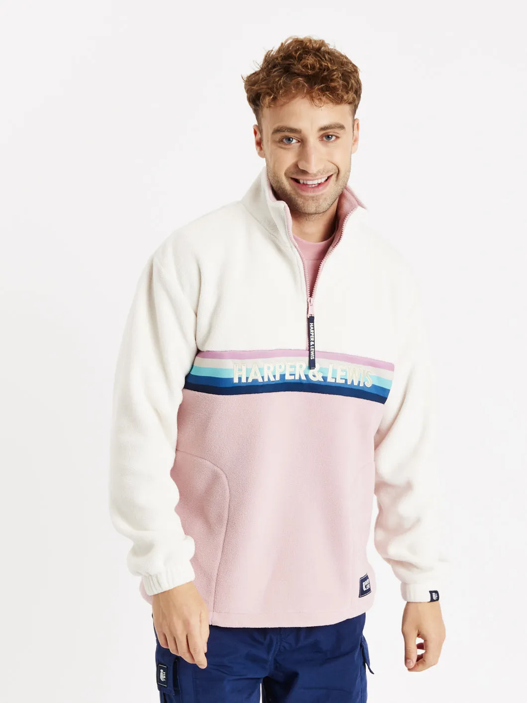 One Eighty 1/4 Zip Fleece Cream & Pink