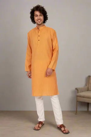 Orange Self Striped Long Kurta