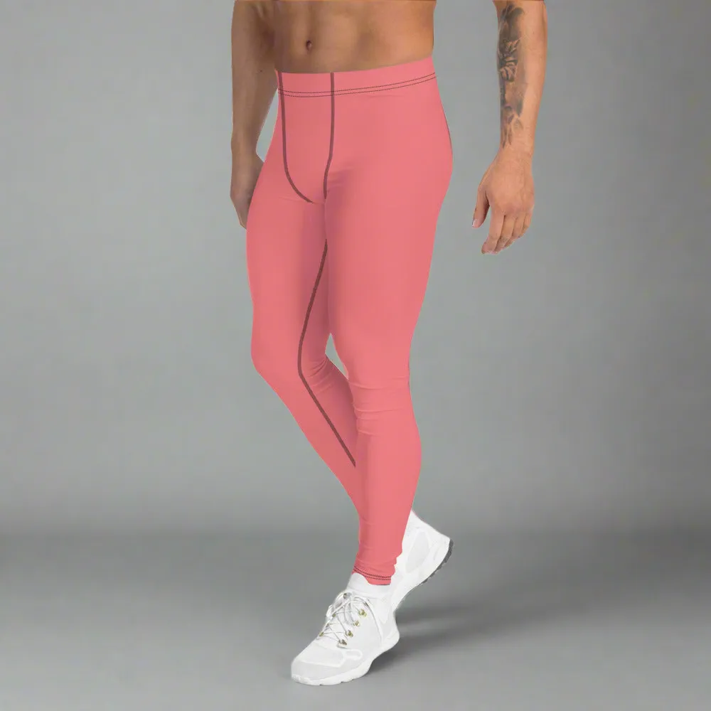 Peach Pink Color Men's Leggings, Best Solid Color Meggings Compression Tights-Made in USA/EU