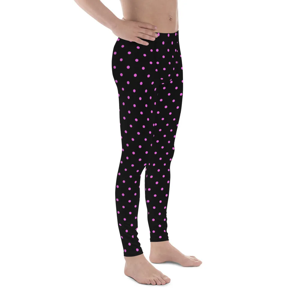 Pink Black Polka Dots Premium Sexy Men's Leggings Hot Pants Meggings-Made in USA/EU