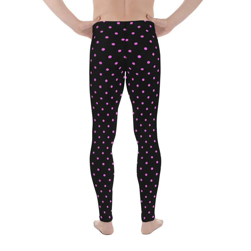 Pink Black Polka Dots Premium Sexy Men's Leggings Hot Pants Meggings-Made in USA/EU