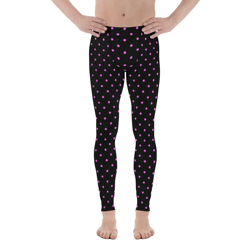 Pink Black Polka Dots Premium Sexy Men's Leggings Hot Pants Meggings-Made in USA/EU