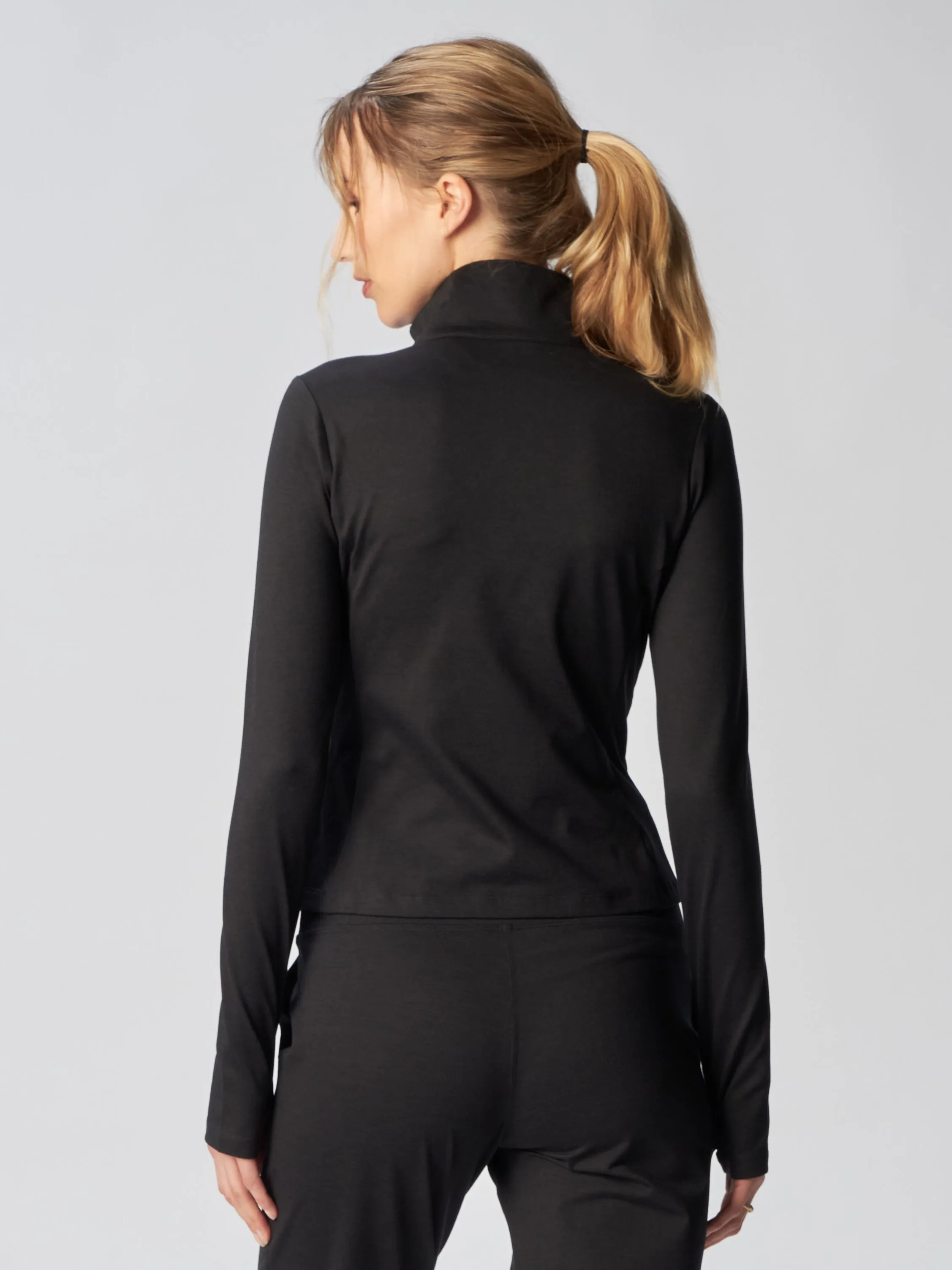 Quarter Zip Long Sleeve Top in Black