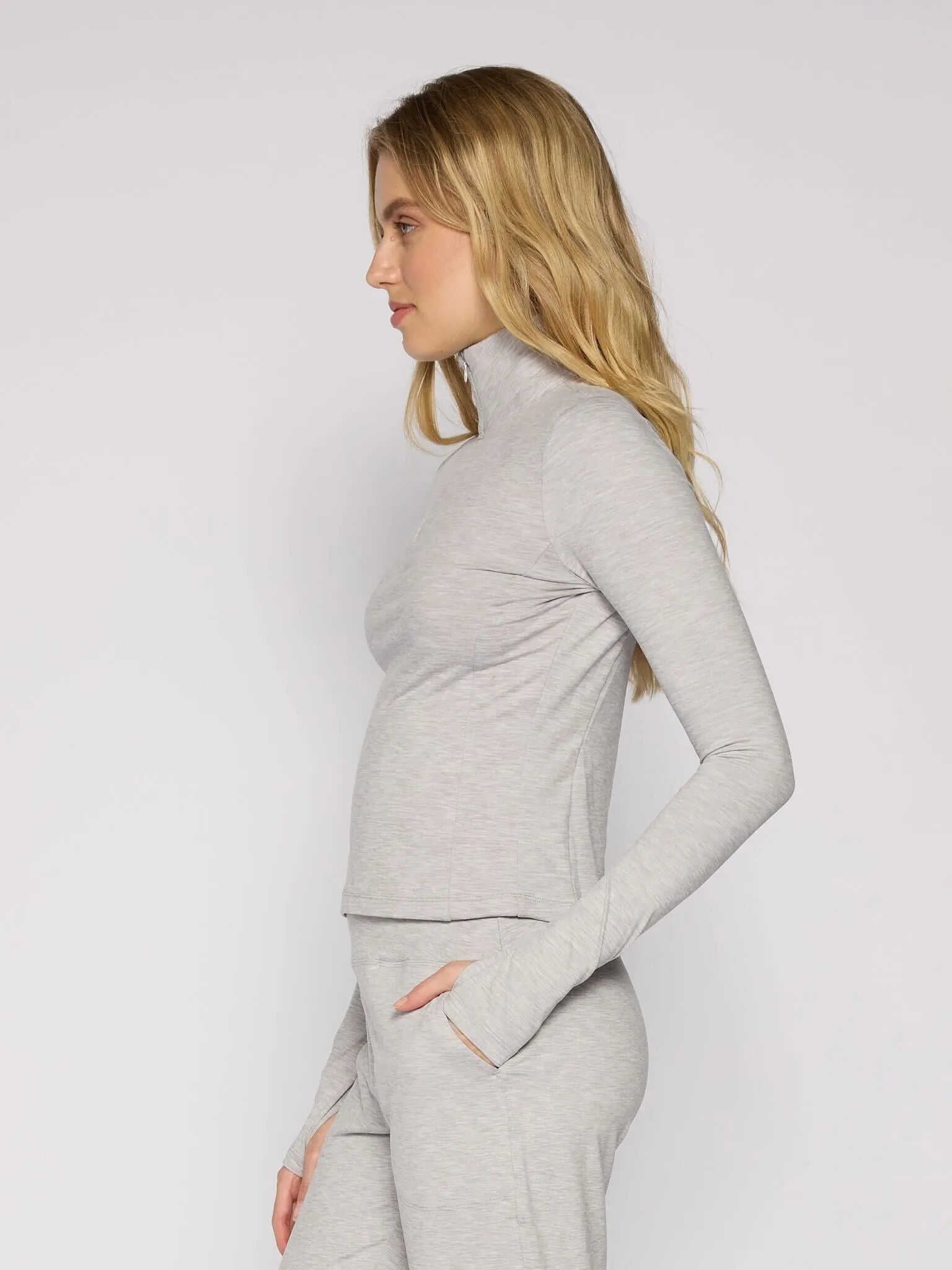 Quarter Zip Long Sleeve Top in Grey