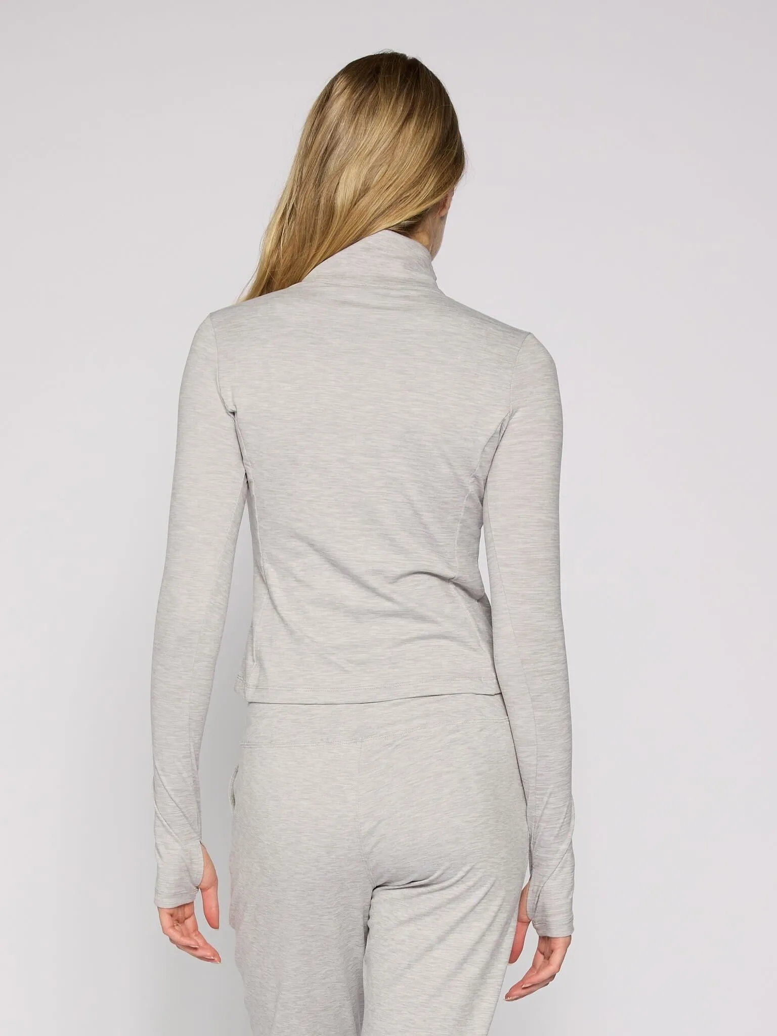 Quarter Zip Long Sleeve Top in Grey