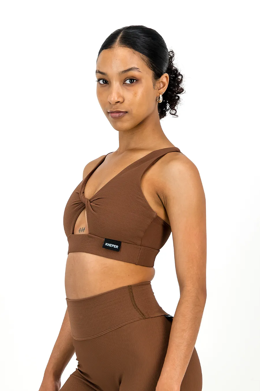 Rib Aspire Twist Bra | Mocha