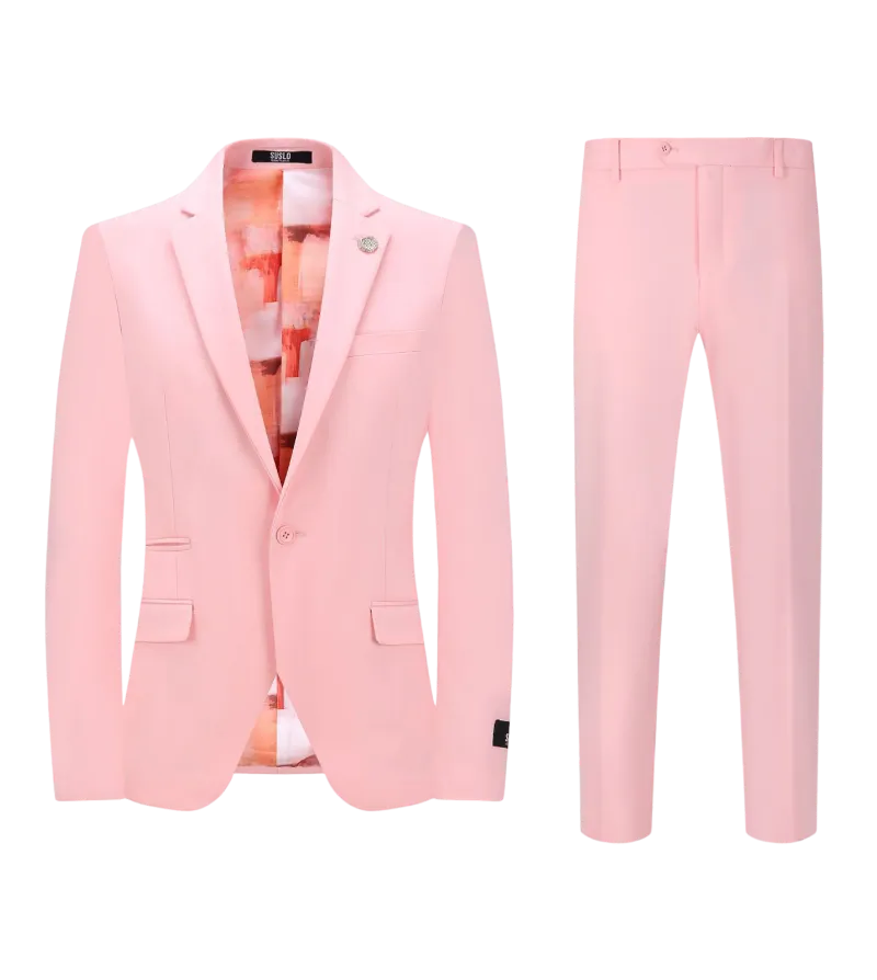 Rose gold pink slim fit men's suit satin cotton stretch material flat front pants