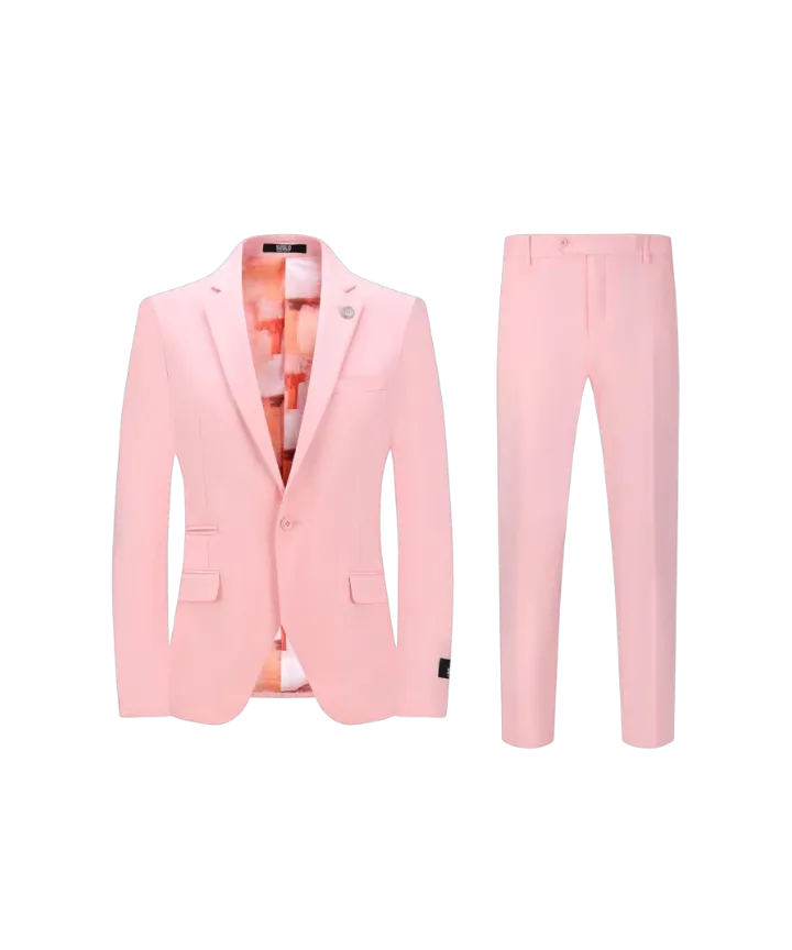 Rose gold pink slim fit men's suit satin cotton stretch material flat front pants