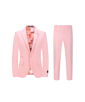 Rose gold pink slim fit men's suit satin cotton stretch material flat front pants