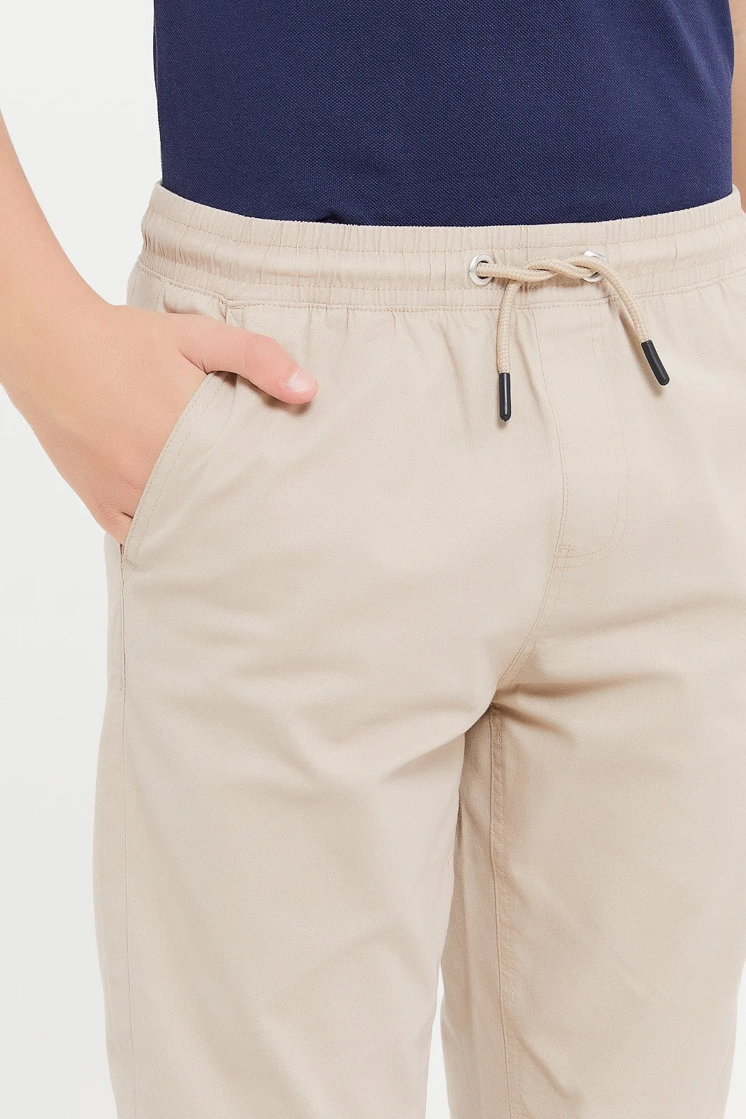 Senior Boys Beige Pull On Casual Trouser