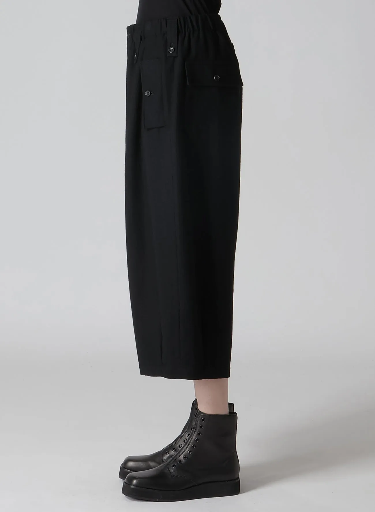 SHRINK WOOL GABARDINE POCKET DETAIL WIDE PANTS