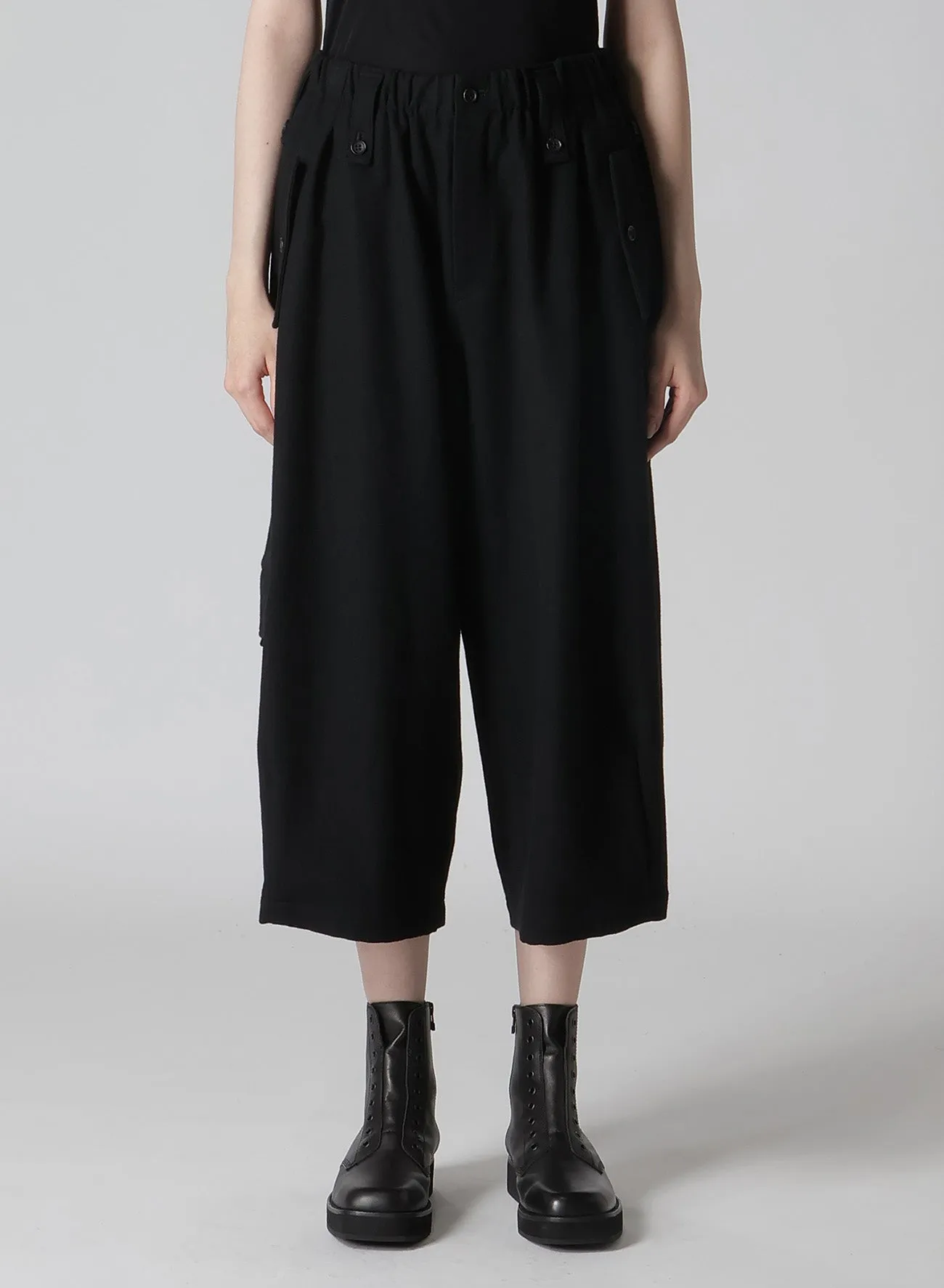 SHRINK WOOL GABARDINE POCKET DETAIL WIDE PANTS