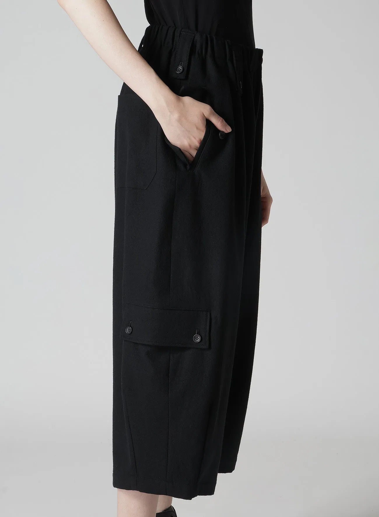 SHRINK WOOL GABARDINE POCKET DETAIL WIDE PANTS