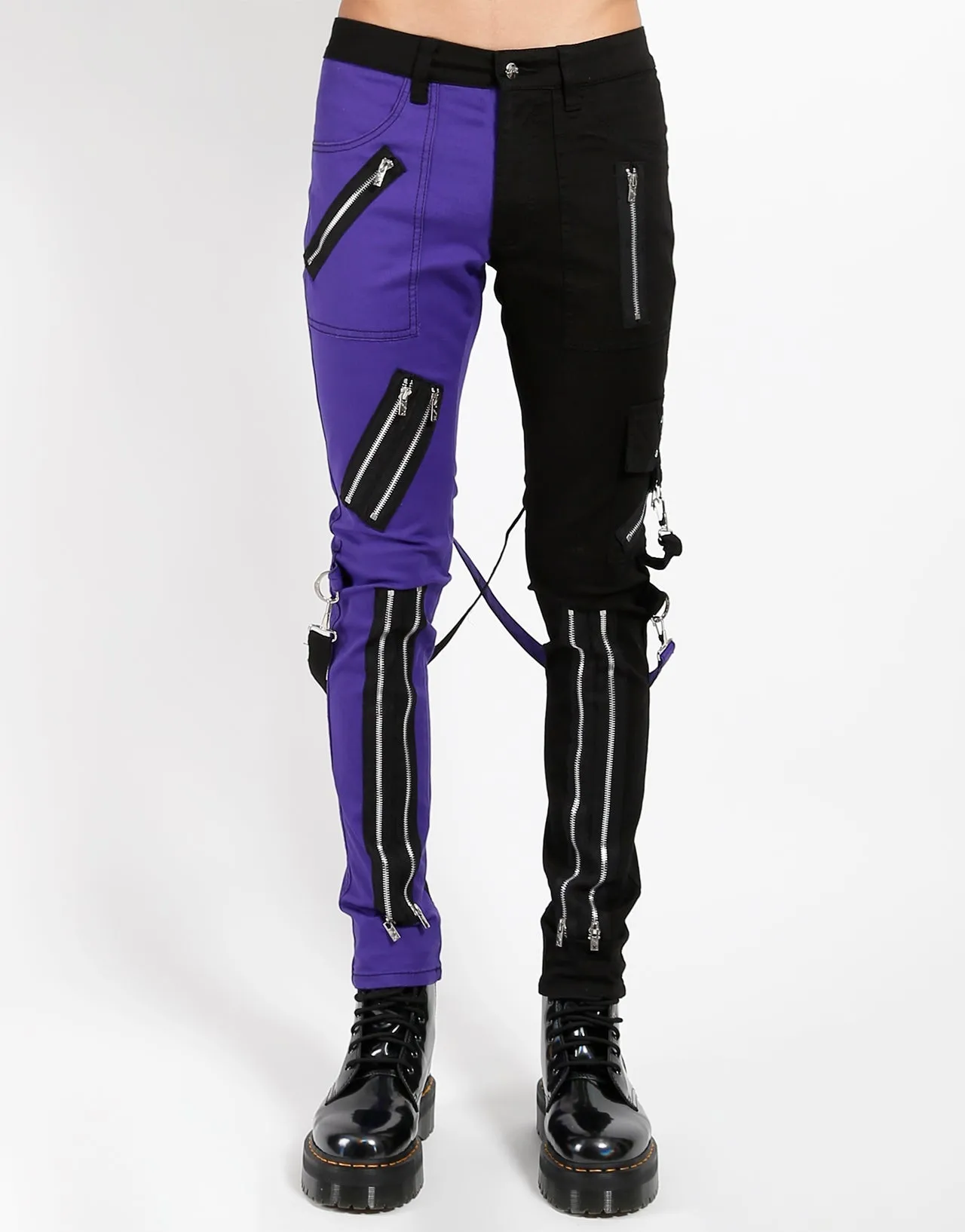 SPLIT LEG BONDAGE PANT BLK PURPLE