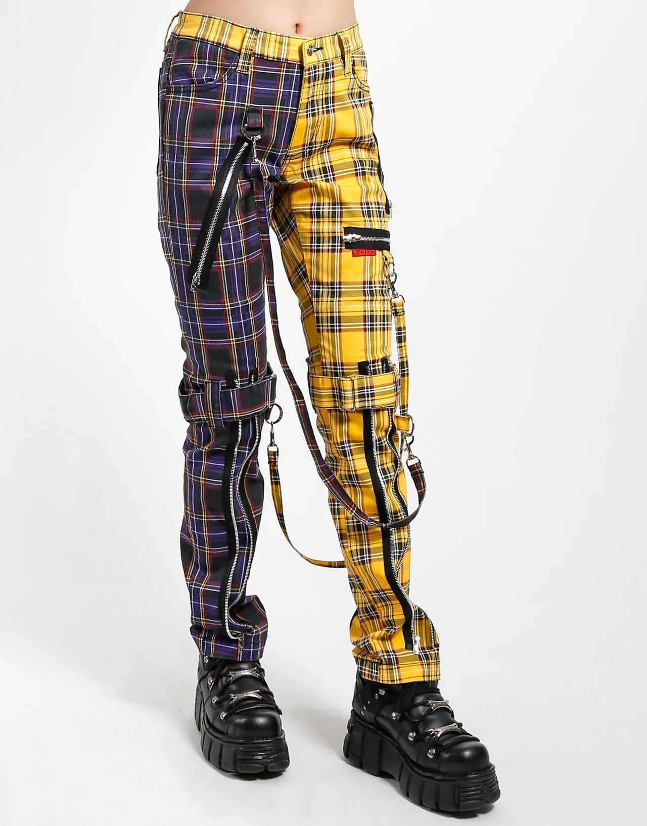 SPLIT LEG BONDAGE PANT PURPLE/YELLOW PLAID