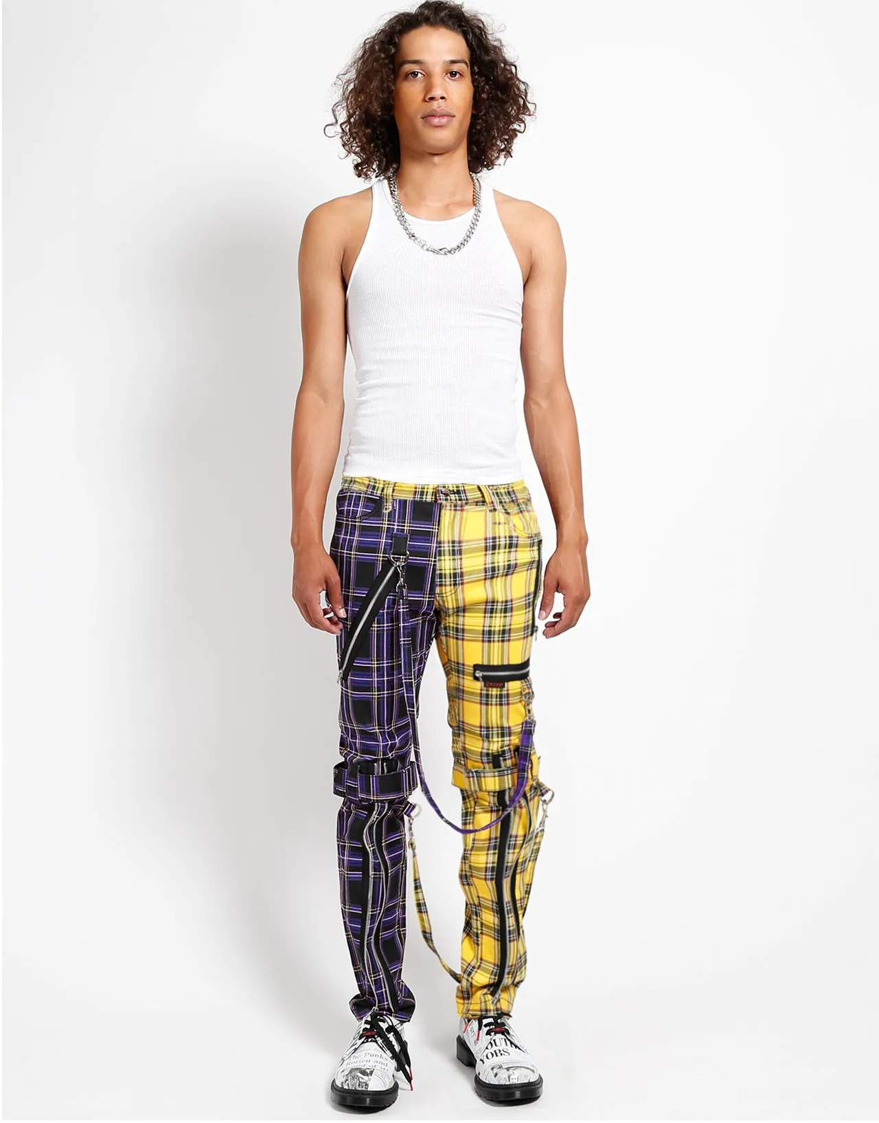 SPLIT LEG BONDAGE PANT PURPLE/YELLOW PLAID