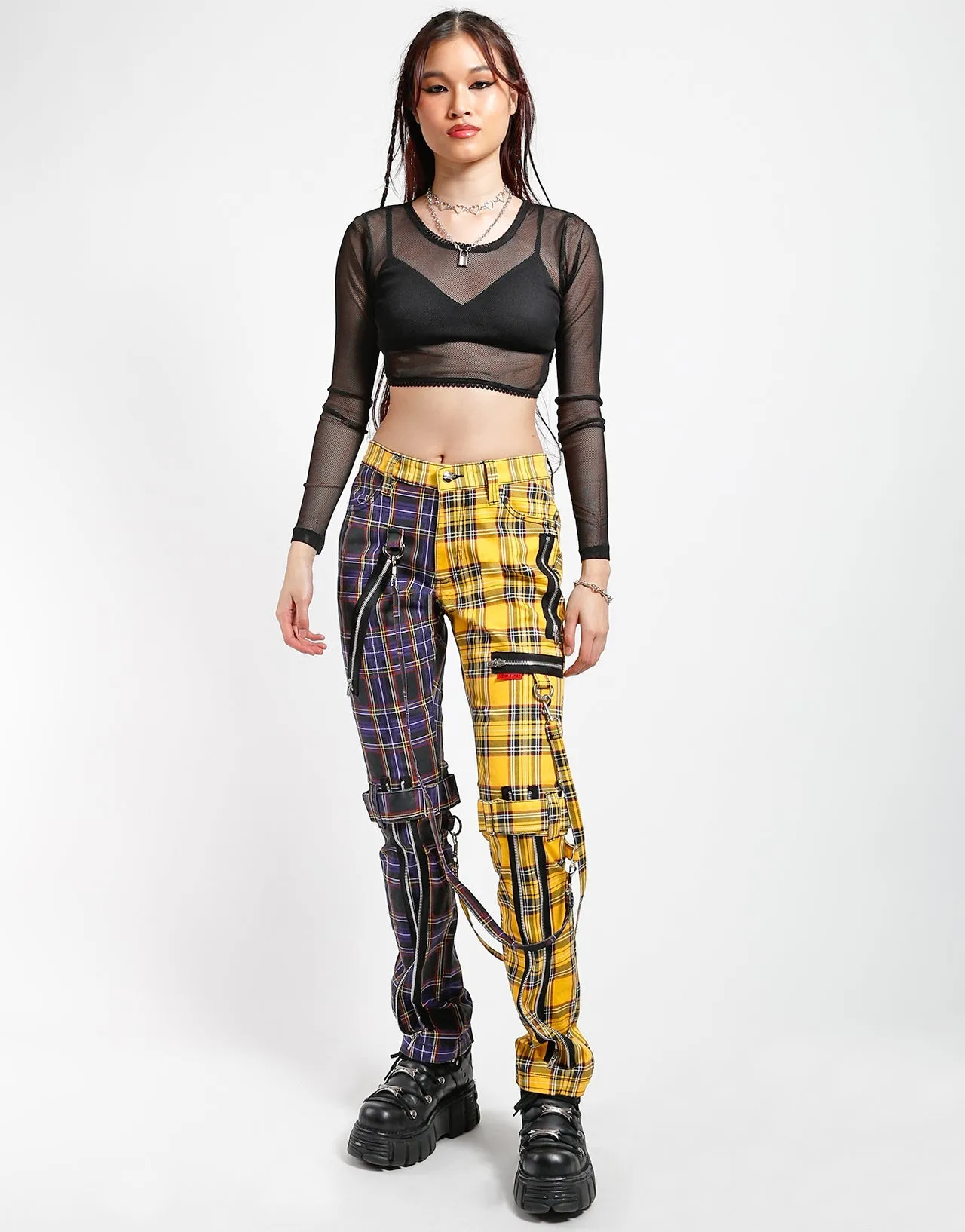 SPLIT LEG BONDAGE PANT PURPLE/YELLOW PLAID