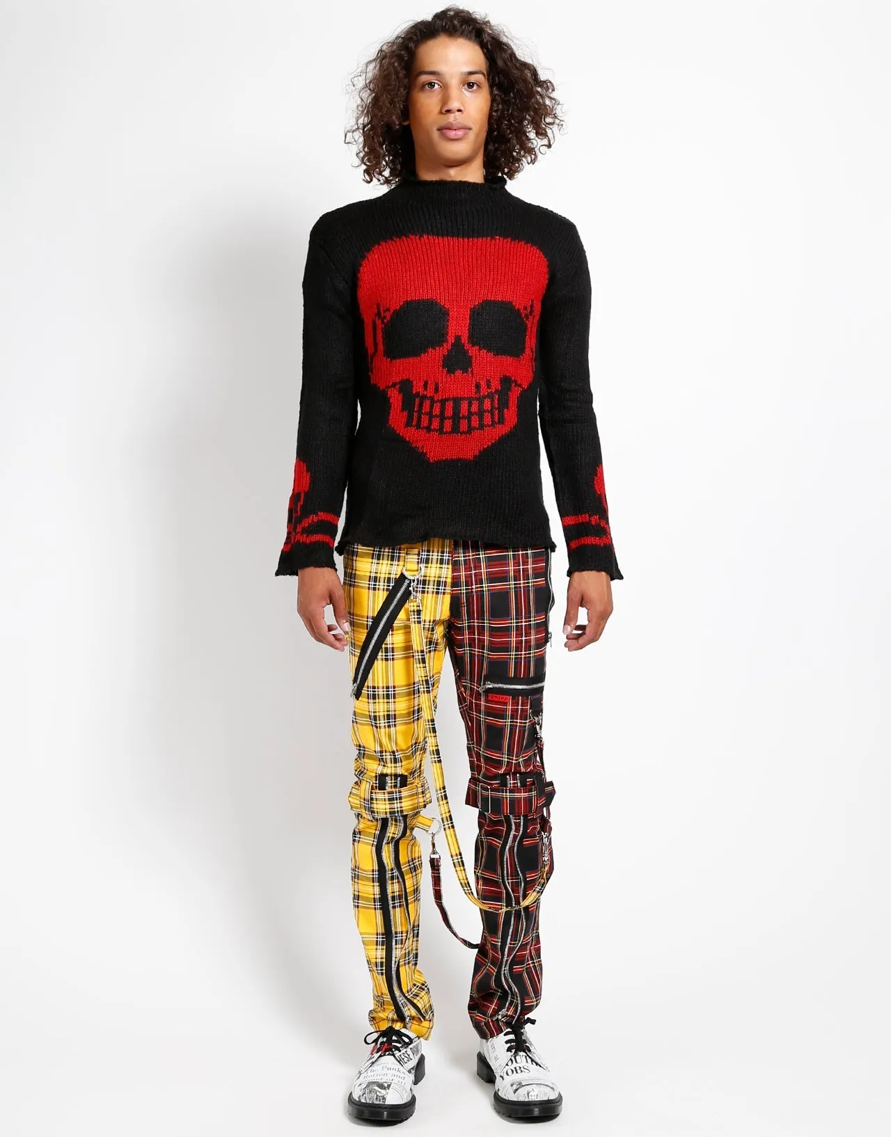 SPLIT LEG BONDAGE PANT YELLOW/BLACK PLAID