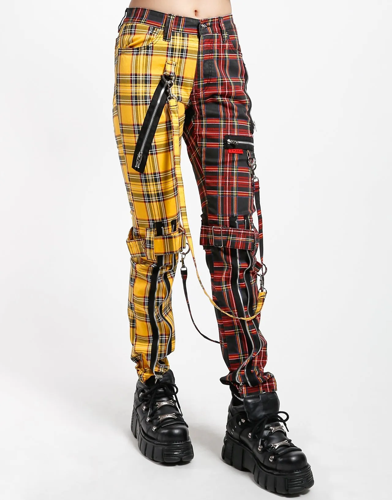 SPLIT LEG BONDAGE PANT YELLOW/BLACK PLAID