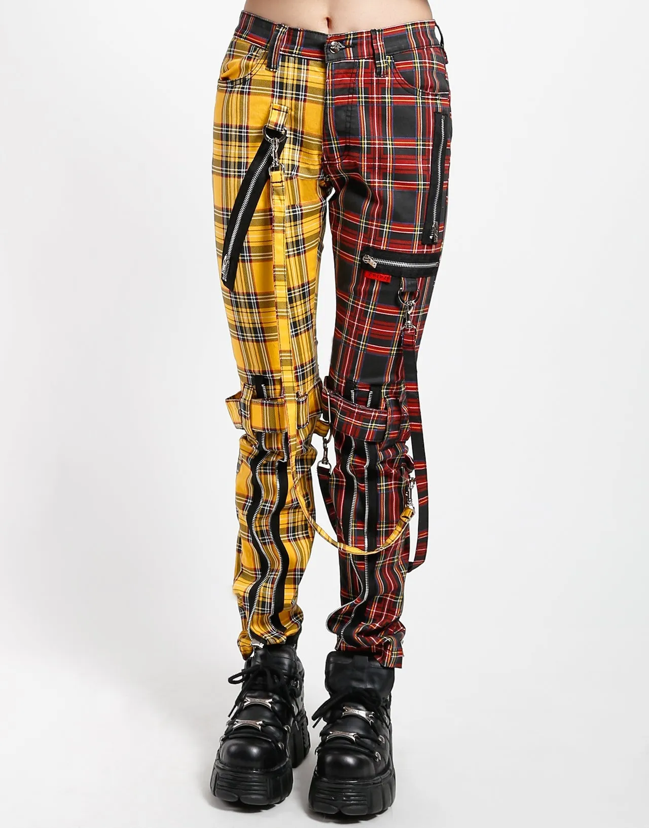 SPLIT LEG BONDAGE PANT YELLOW/BLACK PLAID