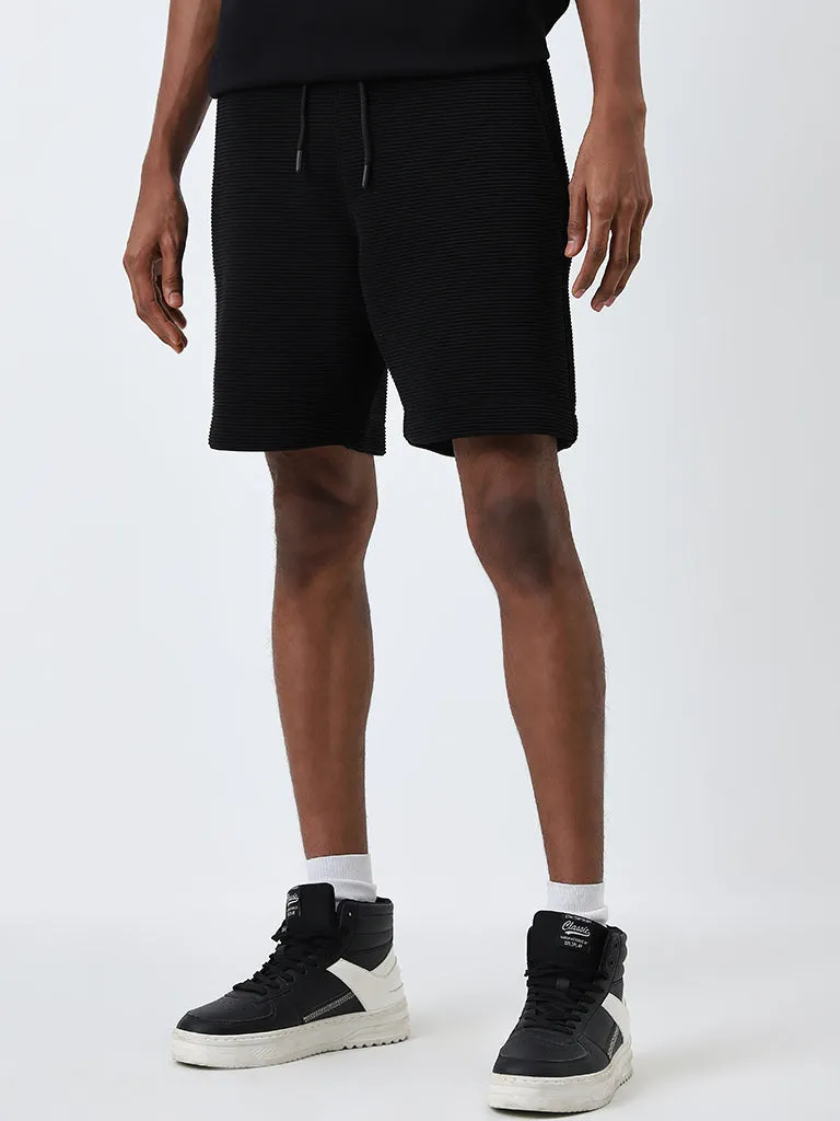 Studiofit Black Ribbed Relaxed-Fit Mid-Rise Shorts