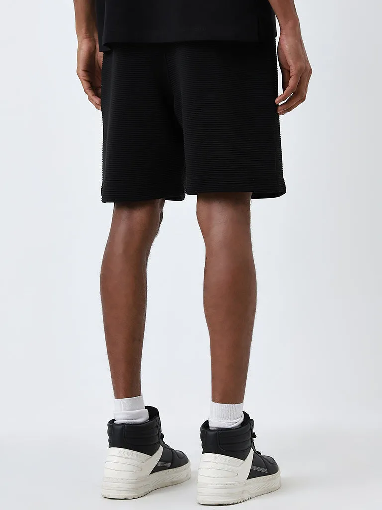 Studiofit Black Ribbed Relaxed-Fit Mid-Rise Shorts