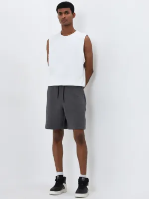 Studiofit Dark Grey Ribbed Relaxed-Fit Mid-Rise Shorts