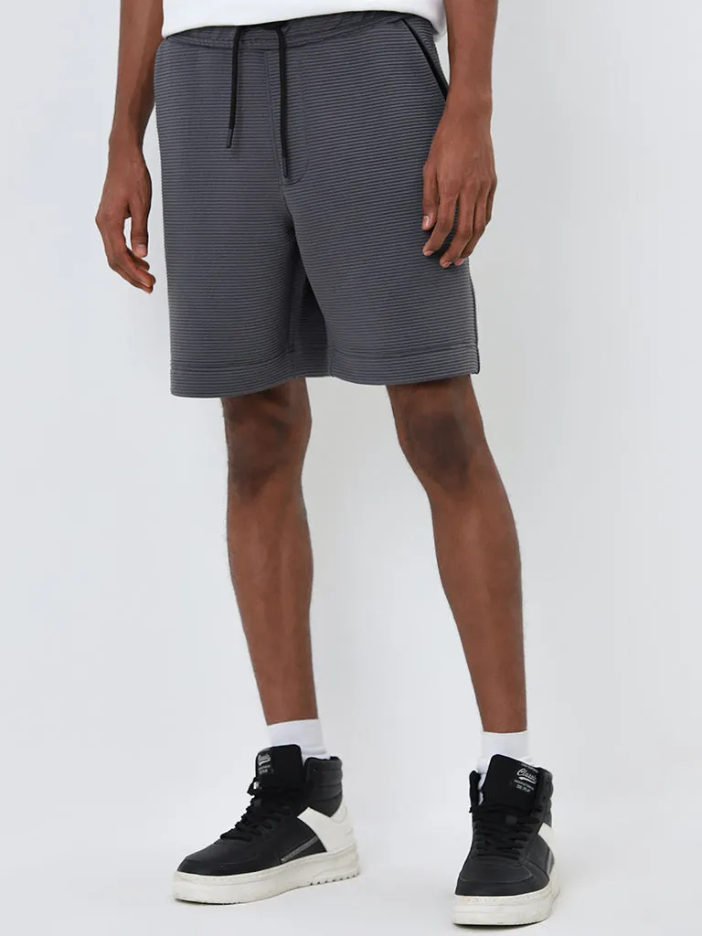 Studiofit Dark Grey Ribbed Relaxed-Fit Mid-Rise Shorts