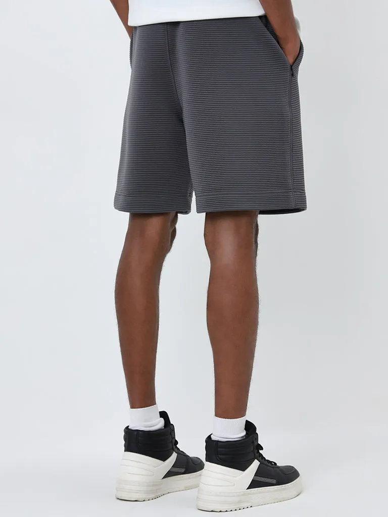 Studiofit Dark Grey Ribbed Relaxed-Fit Mid-Rise Shorts