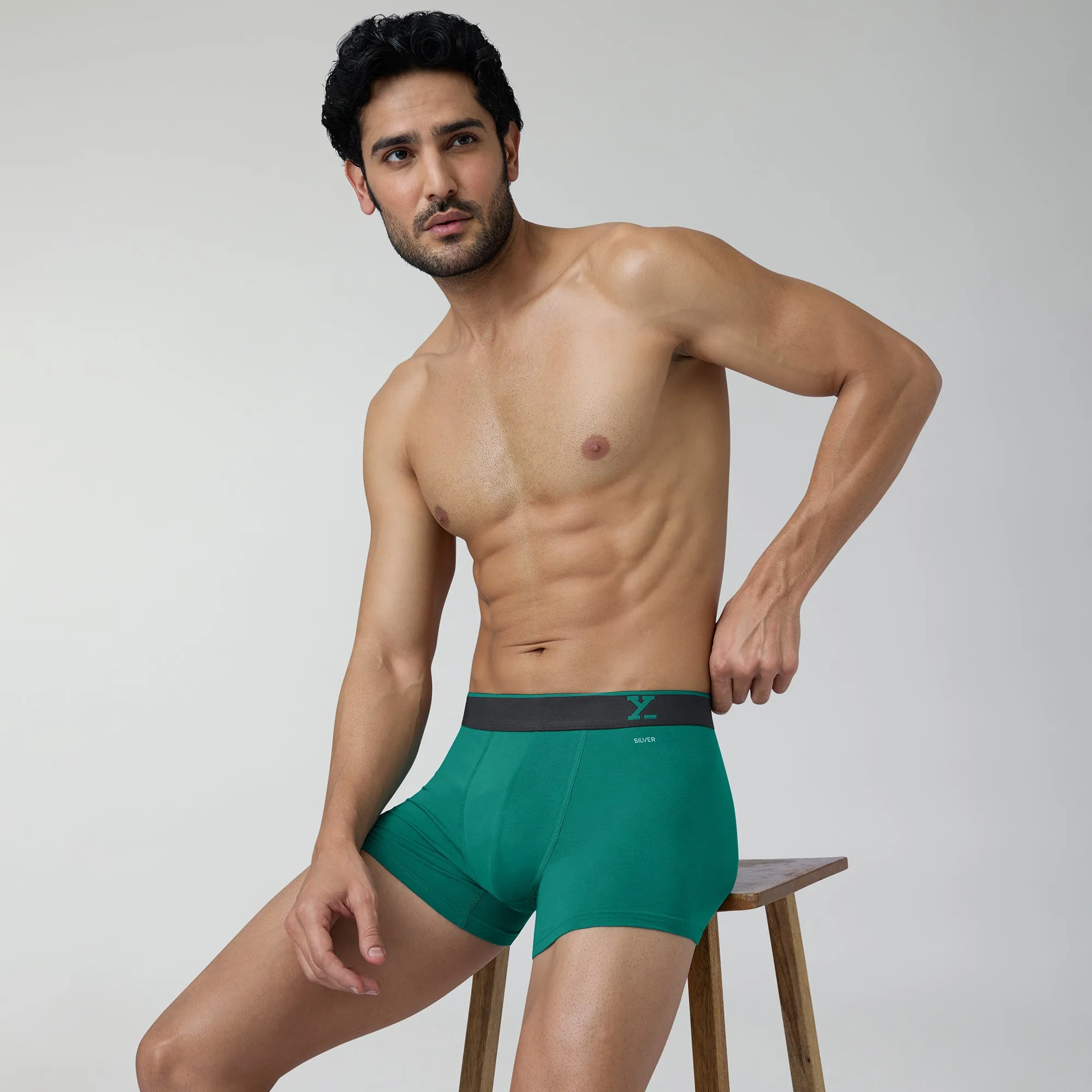 Traq Silver Cotton Trunks Aqua Green