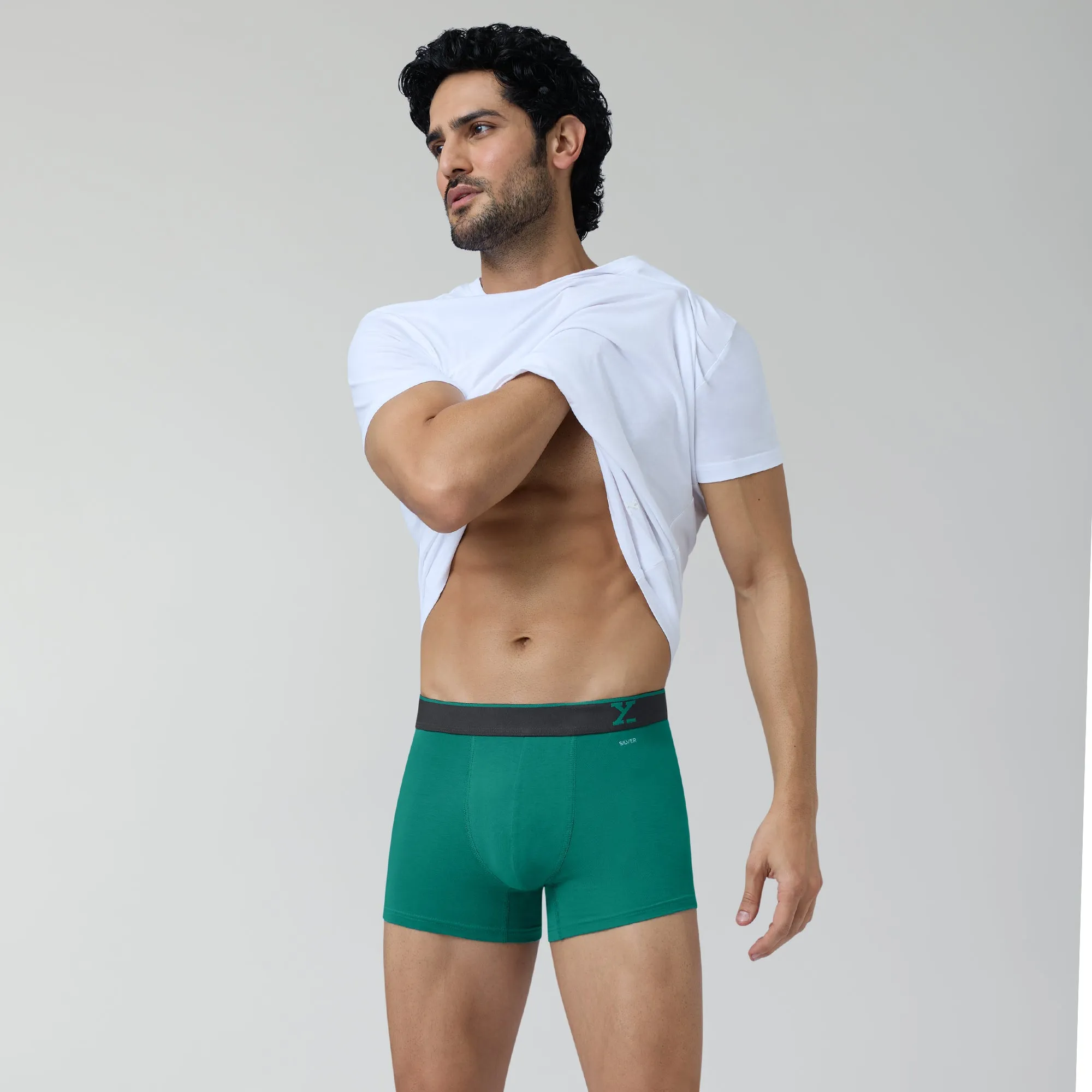 Traq Silver Cotton Trunks Aqua Green