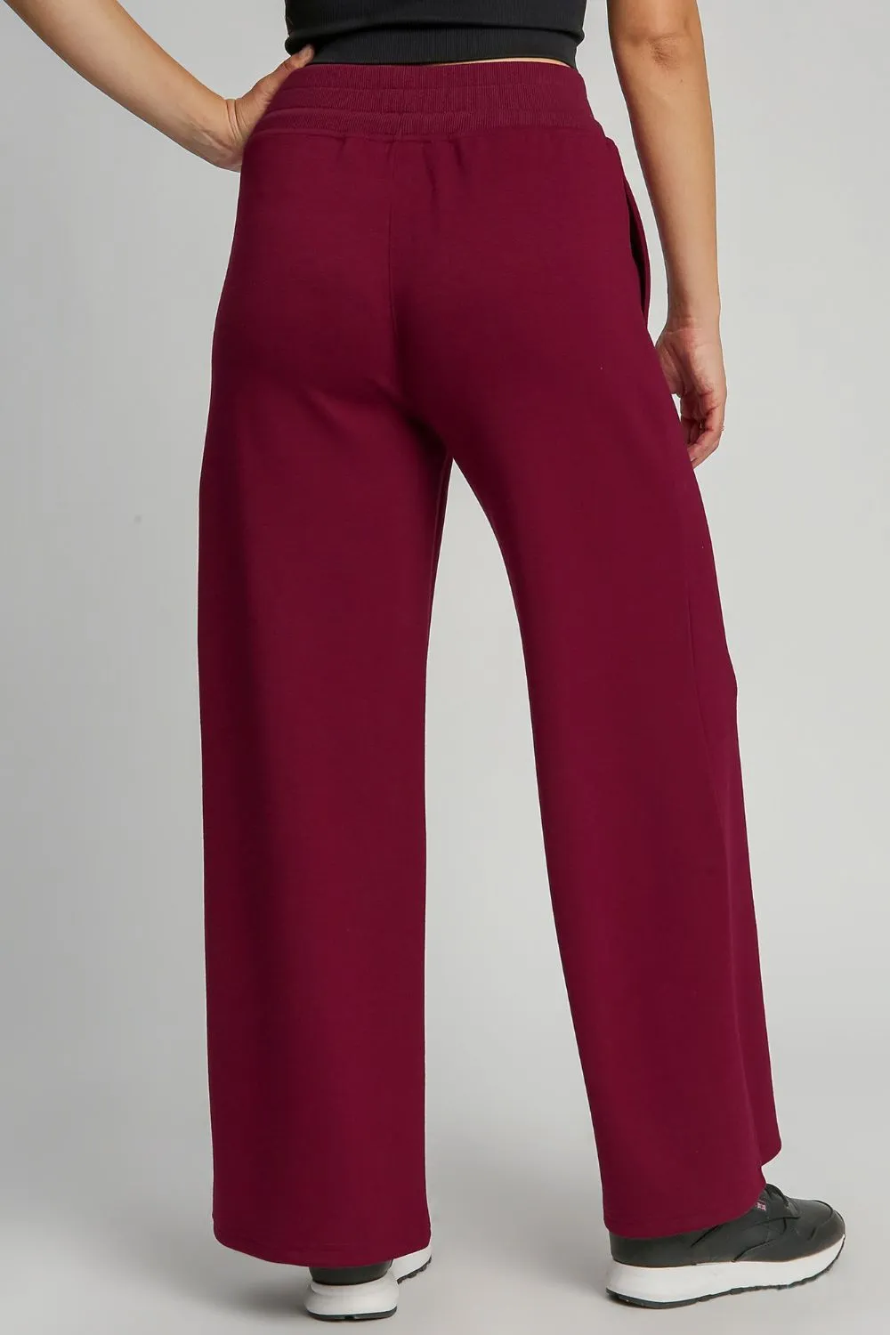 Umgee Merlot Wide Leg Women Pants Drawstring Waist with Pockets