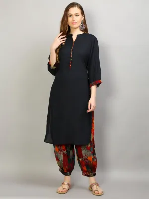 Women Black & Maroon Solid Kurta With Pant